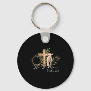 He Is Risen Sheep Lamb Cross Jesus Christian Easte Key Ring