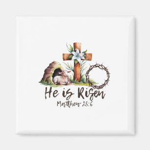 He Is Risen Sheep Lamb Cross Jesus Christian Easte Magnet