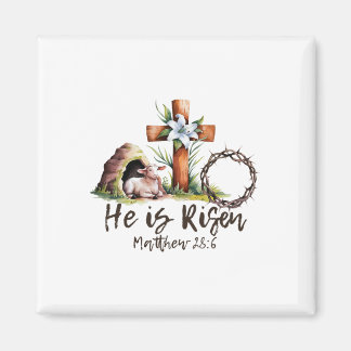 He Is Risen Sheep Lamb Cross Jesus Christian Easte Magnet