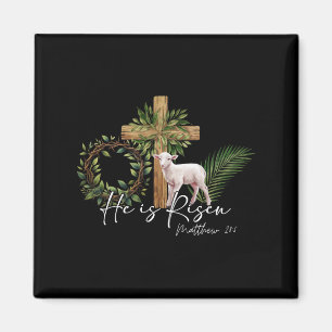 He Is Risen Sheep Lamb Cross Jesus Christian Easte Magnet