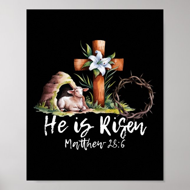 He Is Risen Sheep Lamb Cross Jesus Christian Easte Poster (Front)