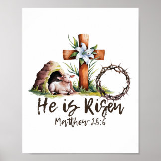 He Is Risen Sheep Lamb Cross Jesus Christian Easte Poster