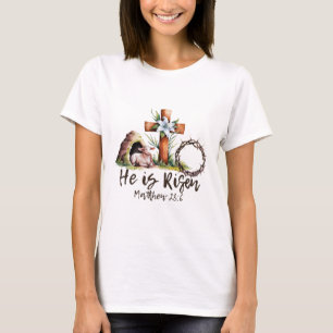 He Is Risen Sheep Lamb Cross Jesus Christian Easte T-Shirt
