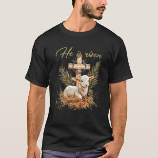 He Is Risen Sheep Lamb Cross Jesus Christian Easte T-Shirt