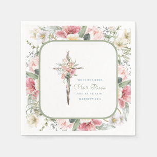 He is Risen Spring Floral Cross  Napkin