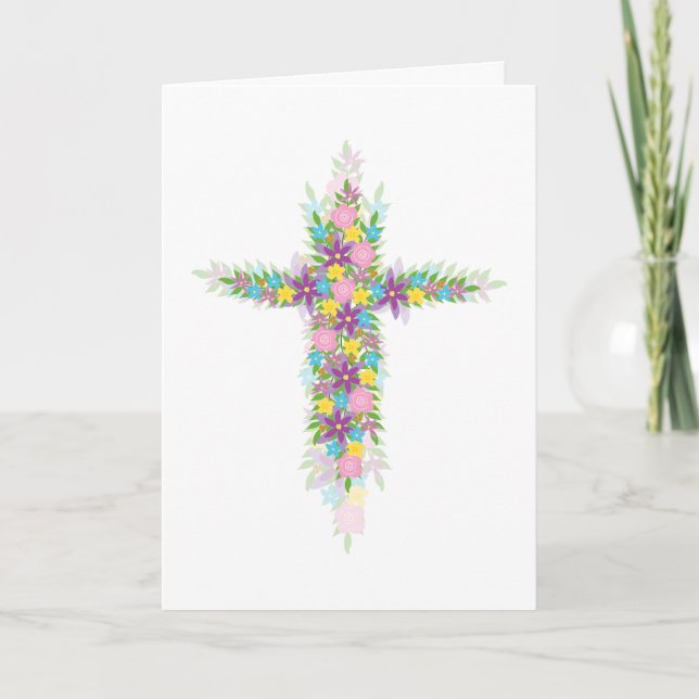 He is Risen Spring Flower Cross for Easter Holiday Card (Front)