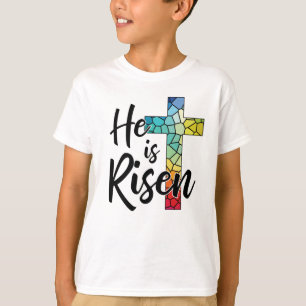 He Is Risen, Stained Glass Cross - GraphicLoveShop T-Shirt