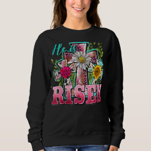 He Is Risen Sunflower Leopard Cross Jesus Christia Sweatshirt
