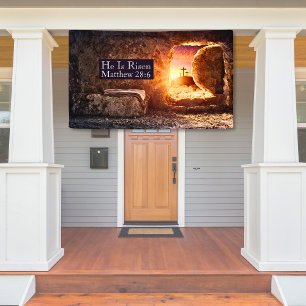 He Is Risen Three Crosses Empty Tomb Easter Banner