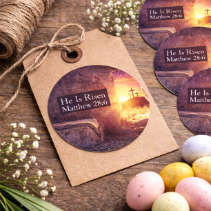He Is Risen Three Crosses Empty Tomb Easter Classic Round Sticker