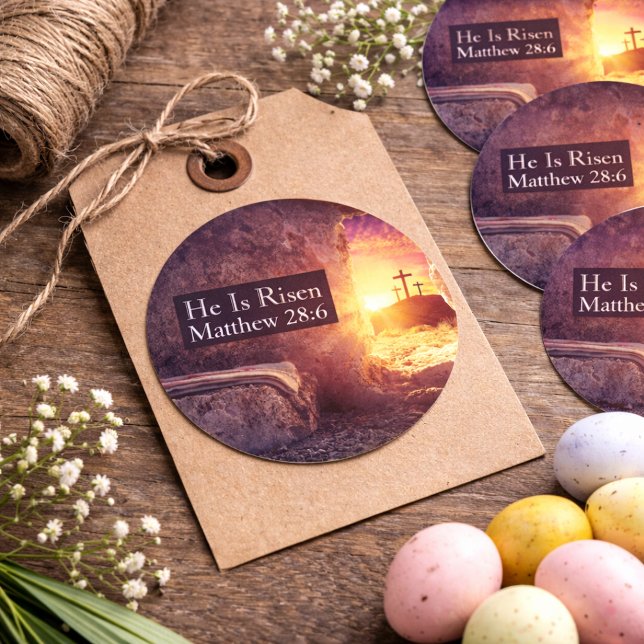 He Is Risen Three Crosses Empty Tomb Easter Classic Round Sticker (He Is Risen Three Crosses Empty Tomb Easter Classic Round Sticker
)