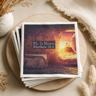 He Is Risen Three Crosses Empty Tomb Easter Napkin