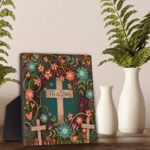 He Is Risen Three Crosses Pretty Faith Inspirivity Plaque