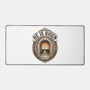 He Is Risen Vintage Easter Cross Shirt Desk Mat