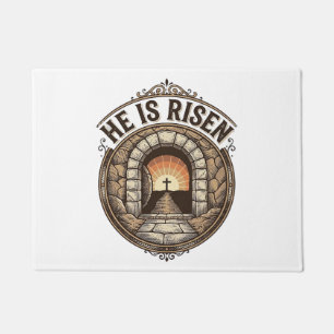 He Is Risen Vintage Easter Cross Shirt Doormat