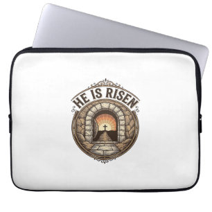 He Is Risen Vintage Easter Cross Shirt Laptop Sleeve