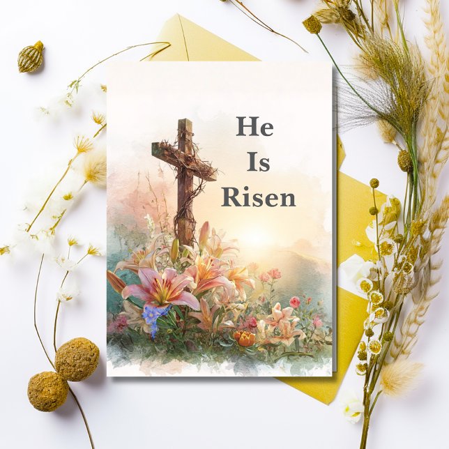He Is Risen Watercolor Easter Card (Creator Uploaded)