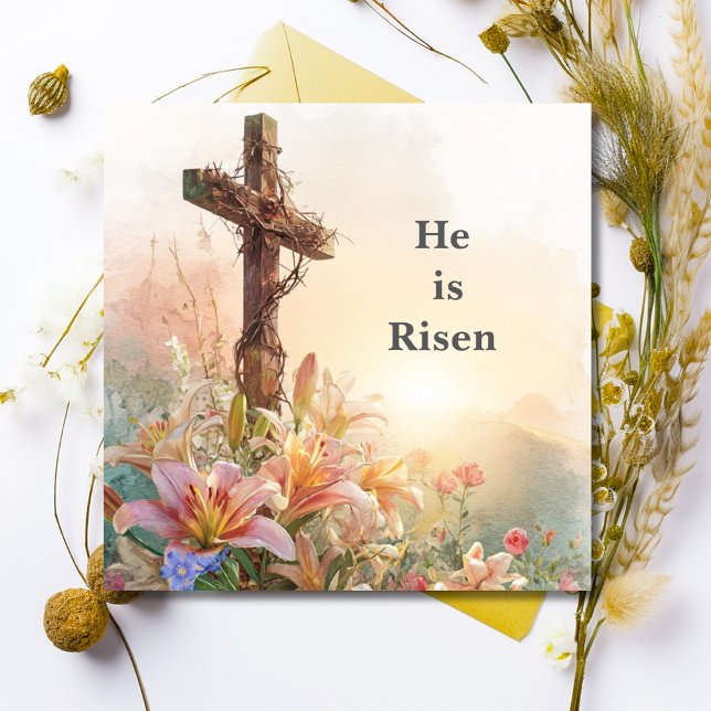 He Is Risen Watercolor Easter Card (Creator Uploaded)
