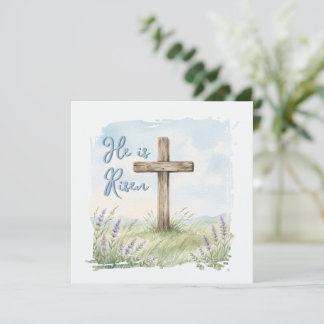 He Is Risen Watercolor Easter Cross Greeting Card
