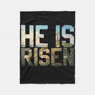 He Is Risen Wildflower Cross Jesus Christian Easte Fleece Blanket