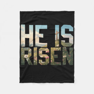 He Is Risen Wildflower Cross Jesus Christian Easte Fleece Blanket