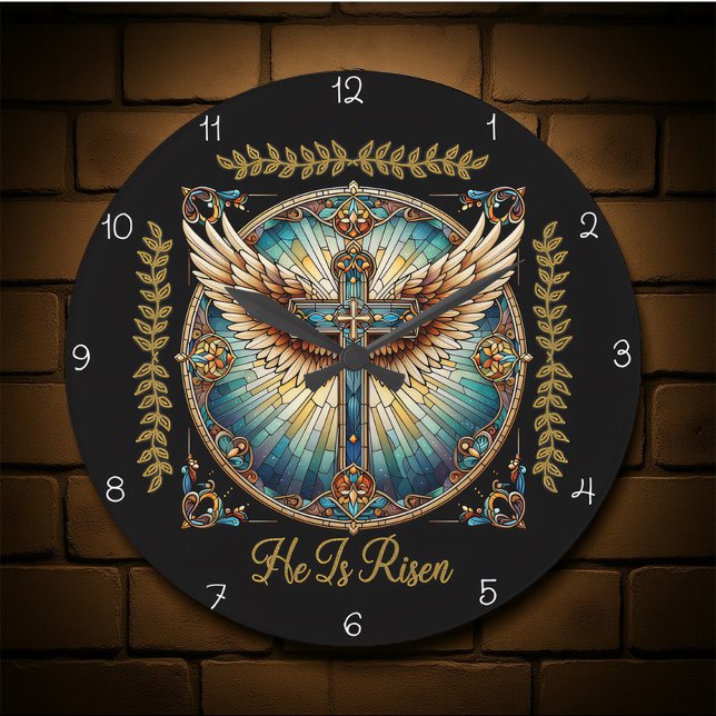 He Is Risen Winged Cross  Large Clock (Creator Uploaded)