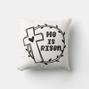 He Is Risen with Cross Easter Cushion