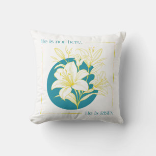 He is RISEN! - Yellow + Teal Lily Cushion