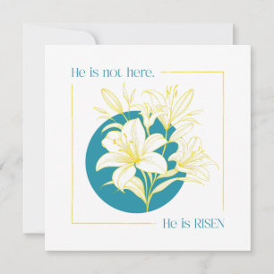 He is RISEN! - Yellow + Teal Lily Invitation