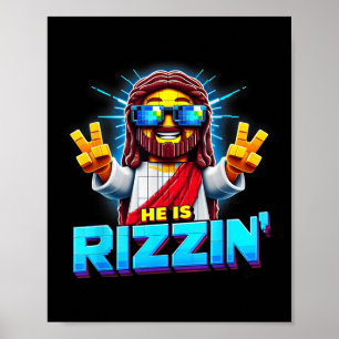 He Is Rizzen Jesus Has Rizzen Retro Christian Pixe Poster