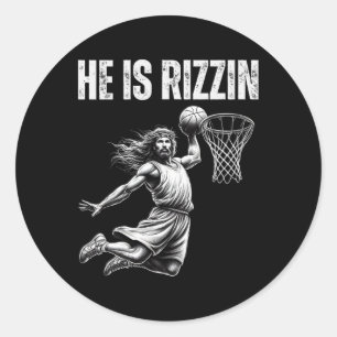 He Is Rizzin Bysketbyll Jesus Easter Christian  Classic Round Sticker