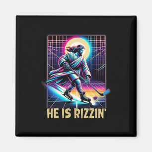 He Is Rizzin Christian Ice Hockey Lover Jesus Meme Magnet