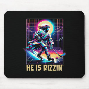 He Is Rizzin Christian Ice Hockey Lover Jesus Meme Mouse Pad