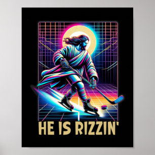 He Is Rizzin Christian Ice Hockey Lover Jesus Meme Poster