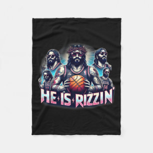 He Is Rizzin Christian Jesus Playing Basketball Ea Fleece Blanket