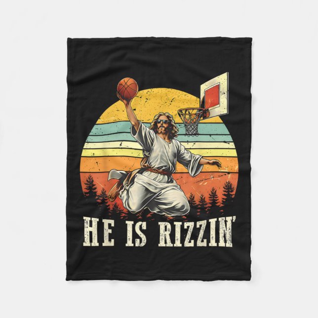He Is Rizzin Easter Bysketll Christian  Fleece Blanket (Front)