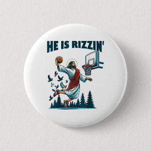 He Is Rizzin Easter Day Playing Bysketbyll 2 6 Cm Round Badge