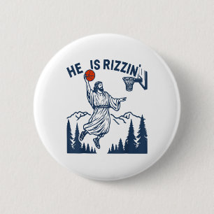 He Is Rizzin Easter Funny Bysketbyll Christian Rel 6 Cm Round Badge