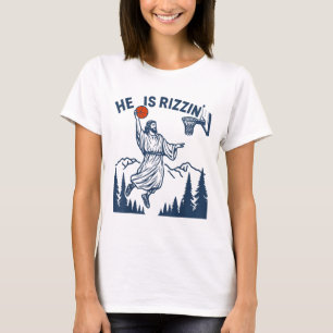 He Is Rizzin Easter Funny Bysketbyll Christian Rel T-Shirt