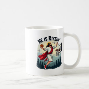 He Is Rizzin Easter Jesus Playing Basketball Hoop Coffee Mug
