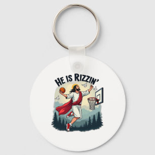 He Is Rizzin Easter Jesus Playing Bysketbyll Hoop Key Ring