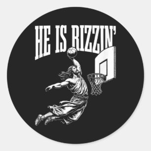 He Is Rizzin Fun Jesus Basketball Meme Tank Top  Classic Round Sticker