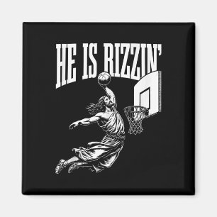 He Is Rizzin Fun Jesus Basketball Meme Tank Top Magnet