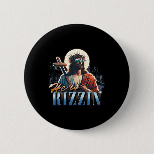 He Is Rizzin Funny Easter Jesus Meme Vintage Bootl 6 Cm Round Badge
