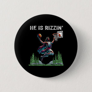 He Is Rizzin Funny Easter Jesus Sketll Meme Mens W 6 Cm Round Badge