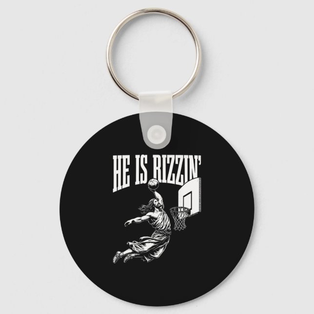 He Is Rizzin Funny Easter Rizz Meme Sketll  Key Ring (Front)