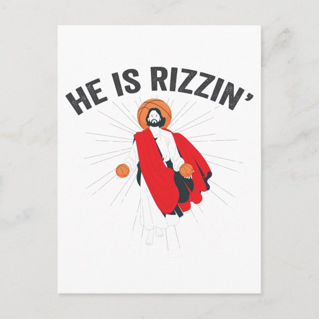 He is Rizzin Funny GenZ Basketball Easter Sunday   Invitation Postcard (Front)