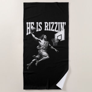 He Is Rizzin Funny Jesus Basketball Easter Day Beach Towel