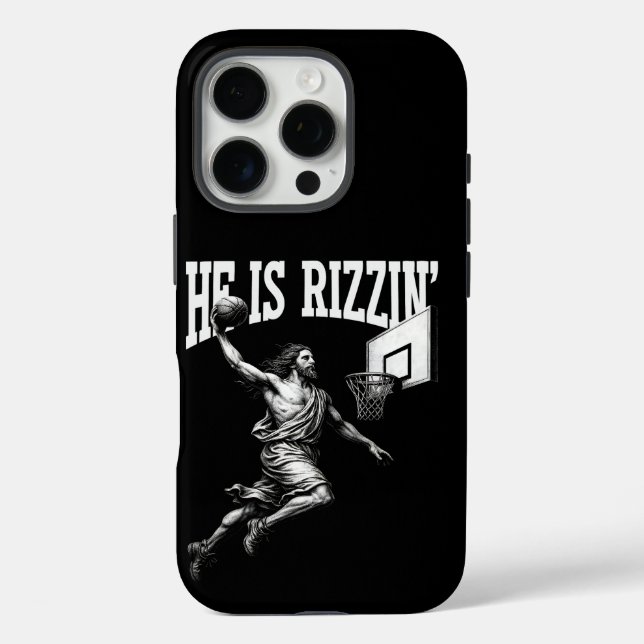He Is Rizzin Funny Jesus Basketball Easter Day Case-Mate iPhone Case (Back)