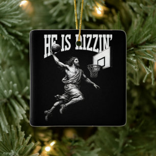 He Is Rizzin Funny Jesus Basketball Easter Day Ceramic Ornament
